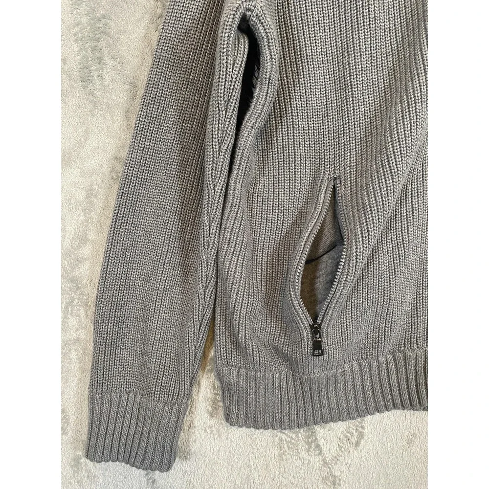 INC International Concepts Jacket Mens XL Gray Black Knit Puffer Hooded Full Zip